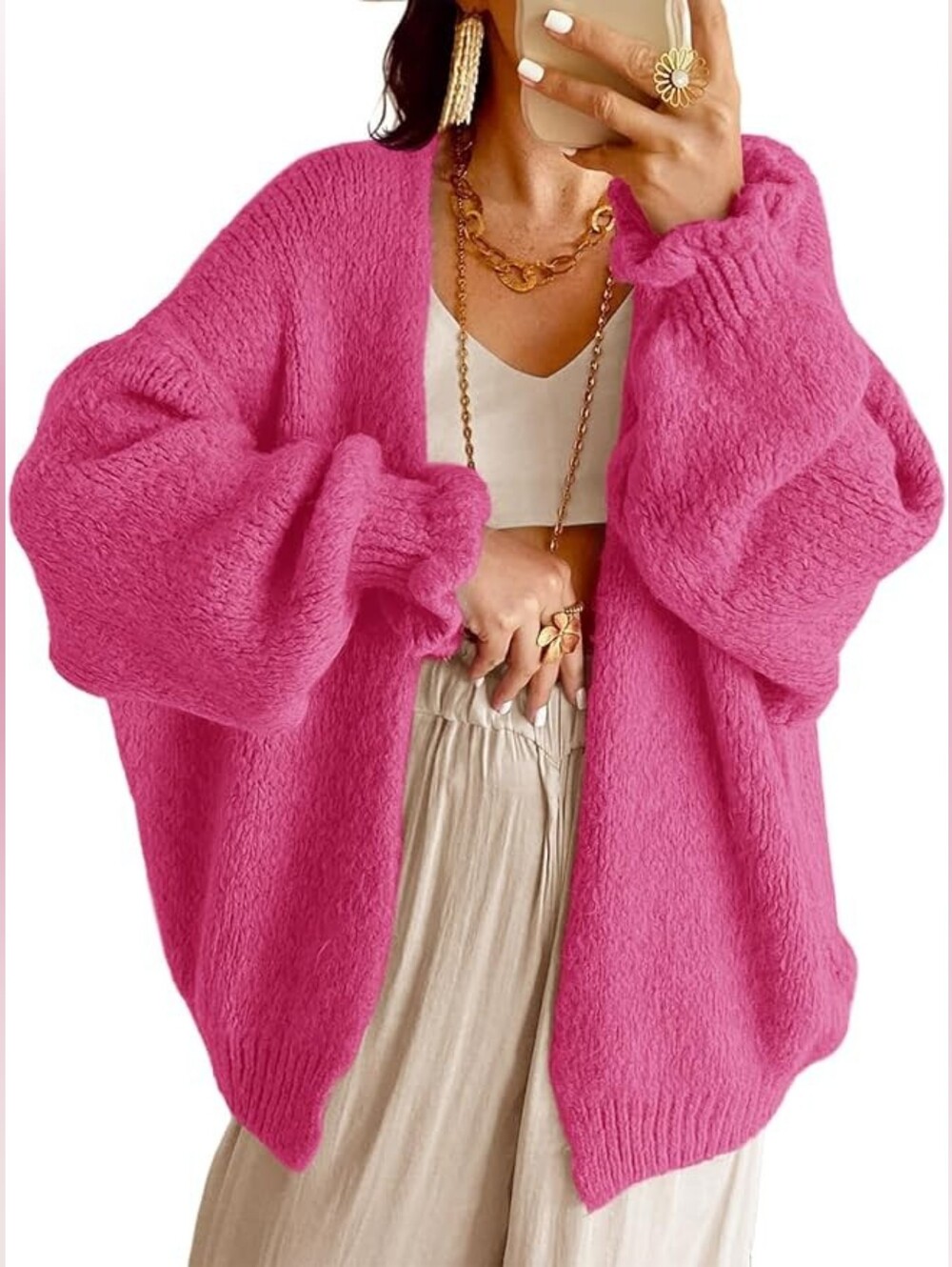 Soft Rose Red Pink Oversized Knit Sweater